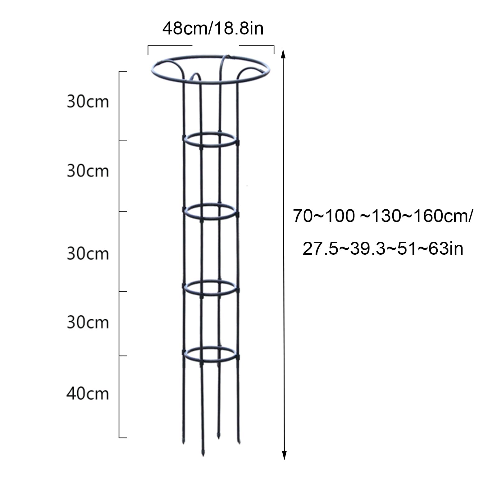 Obélisque de treillis de jardin noir pour plantes grimpantes – 121,9 x 406,4 cm – Support extérieur pour vignes et fleurs – Support haut pour plantes grimpantes – Décoration de jardinage