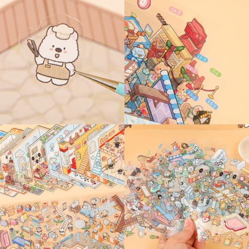 3D Sticker Scene Collection Book for Kids Girls 20 Sets DIY 3D House Stickers Make Your Own Mini House Therapy for Adults Stress Relief Pass The Time