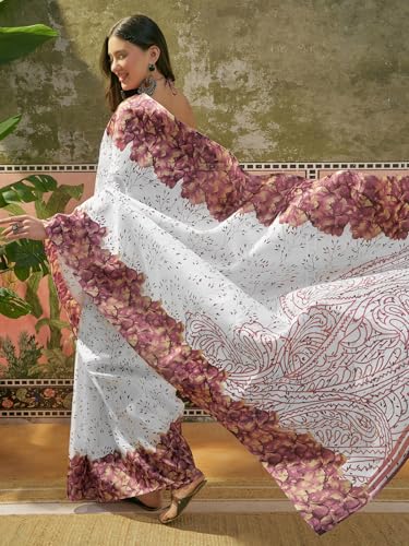 Image of SIRIL Women's Cotton Printed Saree With Unstitched Blouse Piece
