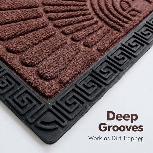 Image of Yellow Weaves Semi Circle Door Mat for Home Entrance, Half Moon Outdoor Rubber Mat - Non-Slip, Anti Skid Half Circle Foot Mat, Dirt Trapper, Heavy-Duty, Main Doormat, 45x70 cm | Coffee Brown