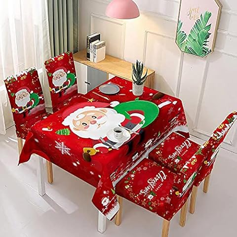 MTLZ Christmas Tablecloths Rectangular Printed Table Cloth Chair Cover Set Washable Stain-Resistant Tablecloth Sets New Year Holiday Xmas Party Home Decor (Tablecloth E, 140x140cm) Cover