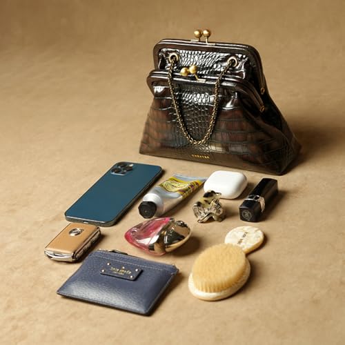 Image of Theater Francesca Vintage Kisslock Clutch Bag for Women Elegant Chain Shoulder Handbag with Structured Frame