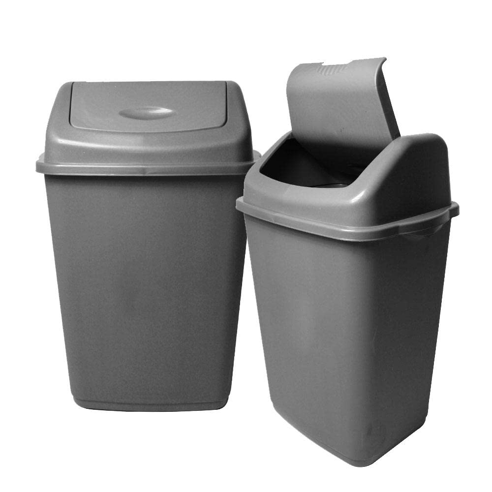 50L 50 Litre Silver Plastic Kitchen Bins with Swing Lid Opening 65cm (H) x 43cm (W) x 32cm (D) - Set of 2 Bins