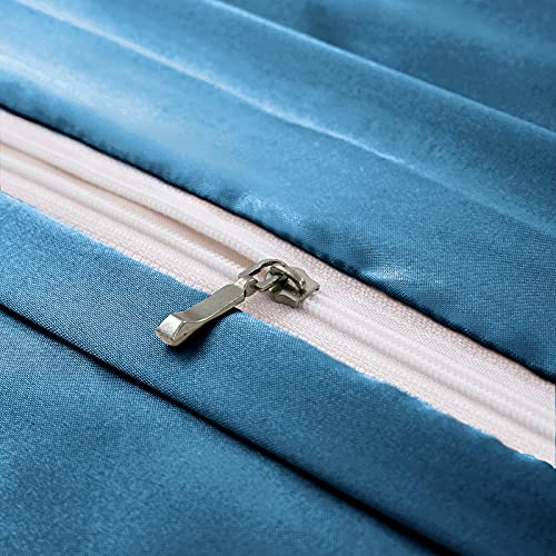 Image of Ersmak 6 Pieces Satin Duvet Cover King Size Luxury Silky Bedding Duvet Cover Set with 1 Soft Duvet Cover, 4 King Pillowcases and 1 Body Pillowcase, Navy Blue
