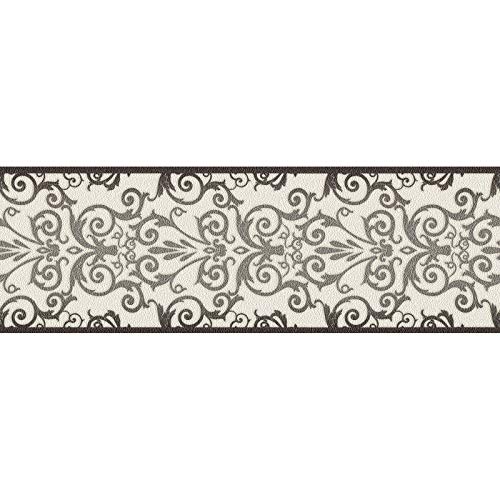 Bordi carta da parati damascata barocca Nero/Antracite Bianco 935472 93547-2 Versace Versace 1 | Nero/Antracite/Bianco | Rotolo (5,00 x 0,17 m) = 0,85 m²