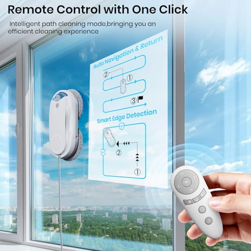Image of KKI Window Cleaning Robot, Auto Window Cleaner Robot, Dual Spray, Max 3200Pa, 3 Cleaning Modes & Edge Detection, Remote Control for High-Rise Windows Outside /Inside,85ml Tank, X3 (White)