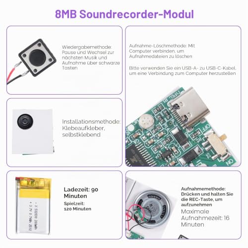 Soundmodul Bespielbar Ulegqin MP3 Sound Modul USB-Audio-Download Recorder Modul mit Lautsprecher MP3 USB Kabel Aufladbarer Akku Lautsprecher für DIY Karten/Geschenke/Spielwaren (3 Stücke)