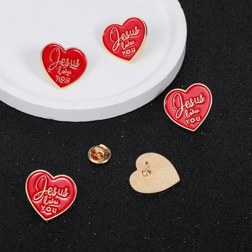 40 Pcs Religious Jesus Pins Bulk Christian Favors Includes Jesus Loves You Sign Lapel Pin Brooches Heart Pins for Church Sunday School Gift4