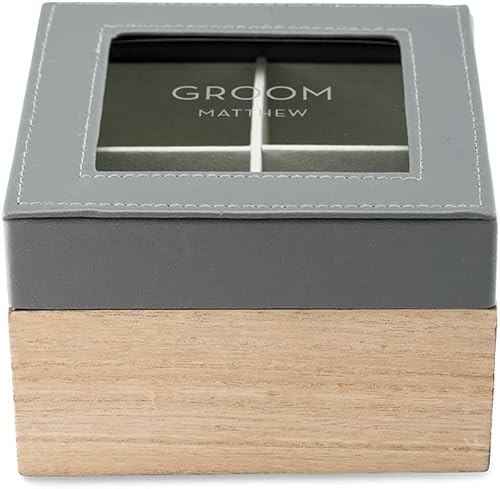 Miniatura 9 de Weddingstar Caja de recuerdo personalizada de madera y piel sintética con tapa de cristal, monograma inicial