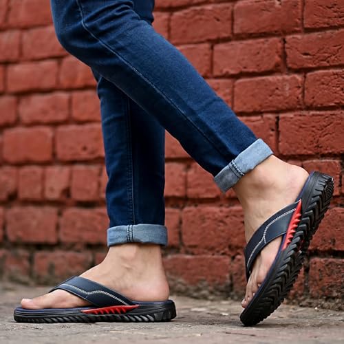 Image of Kraasa Men's EVA Flip Flops with Wide Cushioned Straps | Lightweight Thick Sole Anti-Slip Slippers Casual Summer Sandals & Chappal