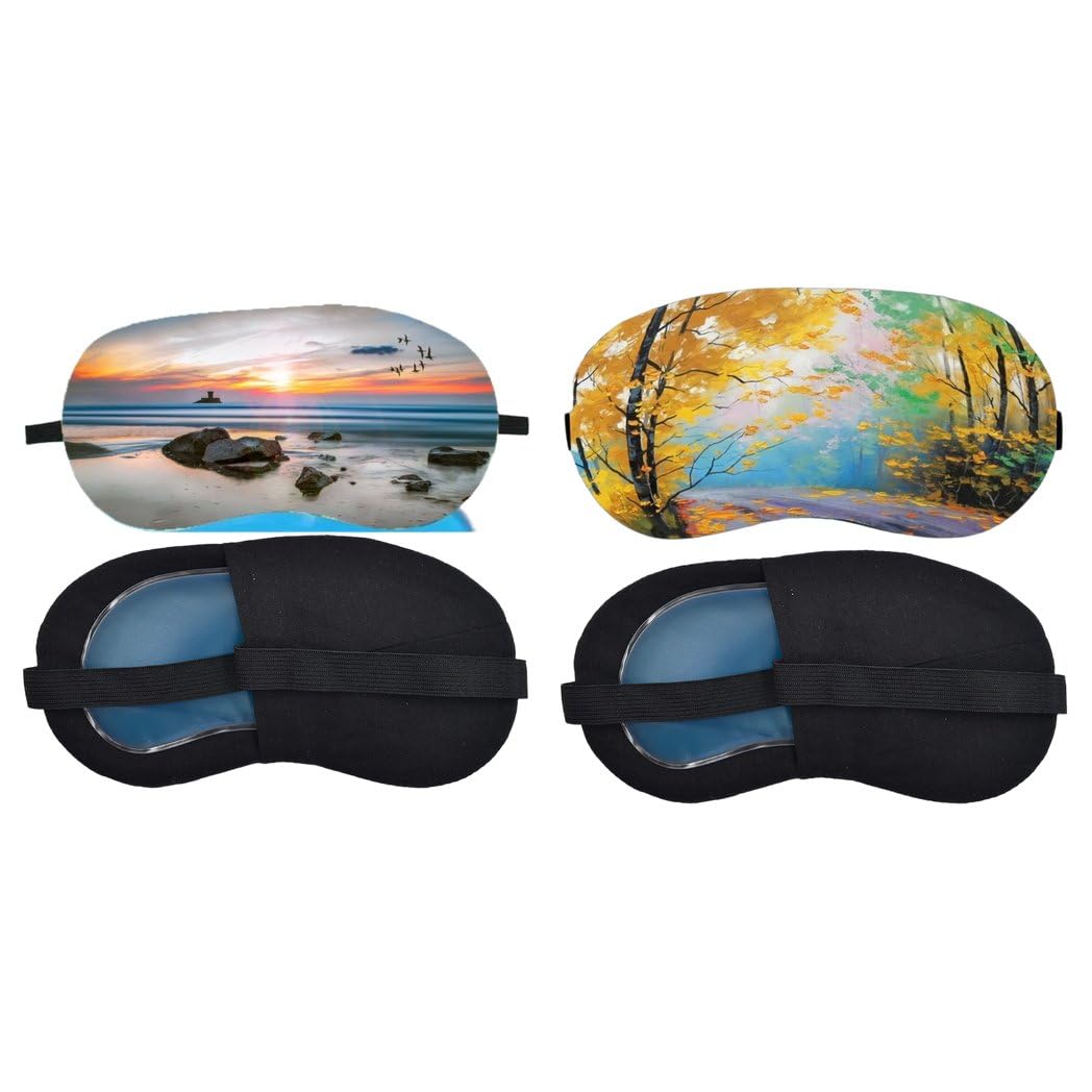 Aoxeria Sunset Beach, Autumn Forest Path Sleeping Eye Mask Combo, Soft Comfortable Light-Blocking Eye Cover for Women, Men & Kids, Reusable Blindfold for Night Sleep, Nap, Travel, Flight (Pack of 2)-image-26