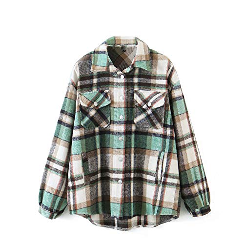 SUITLIM Women 's Wool Blend Button Down Shirt Jacket Casual Flannel Sherpa Long Sleeve Pocketed Shacket Coat (Green, M)