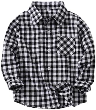 WINZIK Boys Flannel Plaid Shirt Toddler Girls Kids Christmas Long Sleeve Button Down Shirts Clothes 2-9
