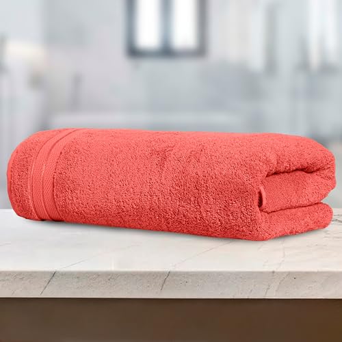 Image of Elegant Comfort Three Line Popcorn Towel Set for Bathroom 35 x 70 inches, Premium Hotel Quality 1-Pack Jumbo Towels, 100% Turkish Cotton, Soft and Durable, Quick Dry and Highly Absorbent, Coral