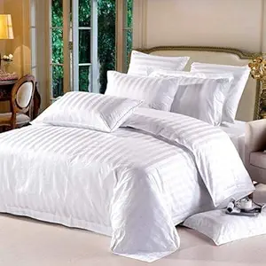 ML-Satin Stripe White Bed Sheet, 350 TC, Premium Glace Cotton Bedsheets for Home, Hotels & Guest House (Super King) 108