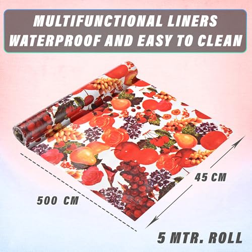 Image of Kuber Industries Fruits Design Pvc Wardrobe Kitchen Drawer Cupboard Cabinet Shelf Mat, Shelf Liner 5 Mtr (Cream) - Ctktc040182, Polyvinyl Chloride, Rectangle