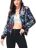 Anna-Kaci Womens Sequin Jacket Bomber Coat 1989 Slitter Outfit For Concert Party, Midnight, Large