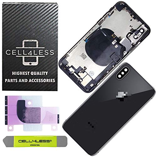 CELL4LESS Back Housing Assembly Metal Frame w/Back Glass - Wireless Charging pad - Sim Card Tray and Camera Frame and Lens for iPhone X (Space Gray)