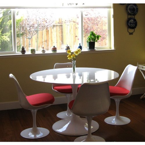 Image of Modway Lippa Mid-Century Modern 40 inch Round Fiberglass Dining Table in White