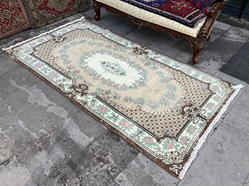 Beige And Green Colors Decorative Turkish Rug, Organic Wool Anatolian Rug, Floral Design Turkey Rug, Boho Decor Entryway Rug, Rug For Living Room #TOP1