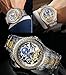 FORSINING Retro Watch for Men Carved Self-Wind Mechanical Tattoo Tourbillon Moon Phase Independent Seconds Skeleton Automatic Big Dial Wrist Watches,Gold