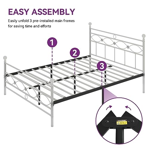 DWVO Queen Size Metal Platform Bed Frame with Headboard and Footboard, 14"H Black Queen Bed Frame with Steel Slat Support, Bedroom Mattress Foundation, No Box Spring Needed, Load Bearing up to 700lbs