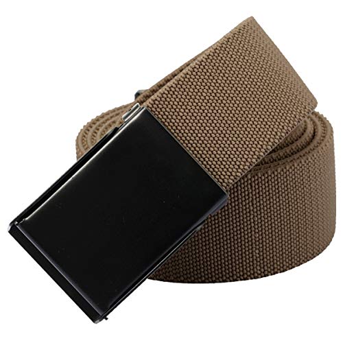 Sportmusies Elastic Belts for Men, Military Style Stretch Webbing Tactical Duty Belt (Khaki,Flip Top Buckle)