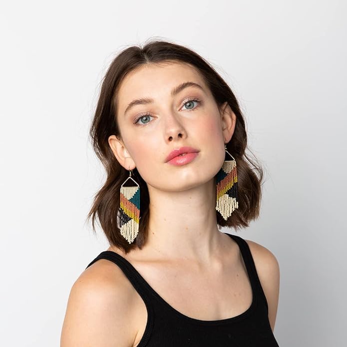 INK+ALLOY Beaded Earrings for Women Dangling, Emilie Seed Bead Long Fringe Statement Boho Earrings, Hypoallergenic Handmade Jewelry for the Modern Bohemian, 4.5-Inch3