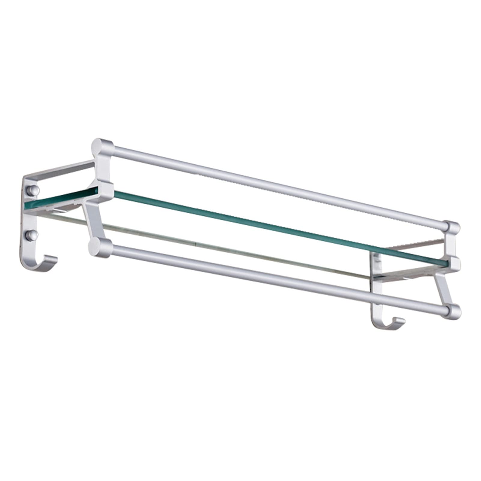 Étagère en verre de salle de bain en verre trempé 40x12cm avec porte-serviettes argent brossé