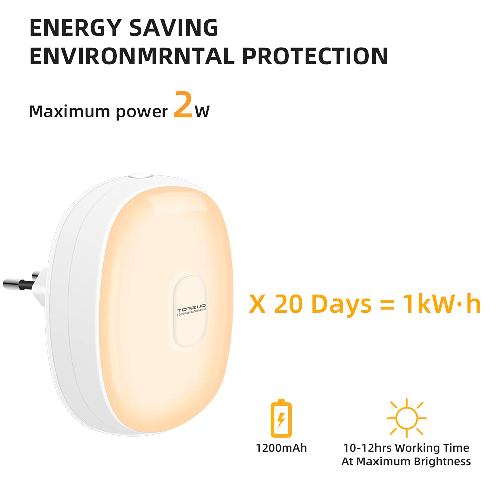OUSFOT Lampka nocna z czujnikiem zmierzchu, ładowana, lampka nocna dla dzieci, 2 sztuki, energooszczędna, 2500-3500 K, ciepła żółta, lampka nocna do pokoju dziecięcego, na klatkę schodową, do kuchni,