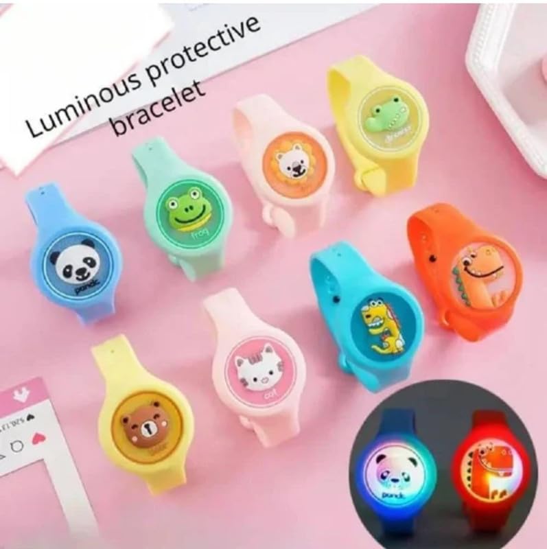 Sweta Creation Kids Cartoon Animal Design Mosquito Repellent Wristbands with LED Light Up, Insect & Bug Pest Repeller Waterproof Bracelet For Kids and Adults(Mosquito Repellent bands1-Orange-Pcs3) 1
