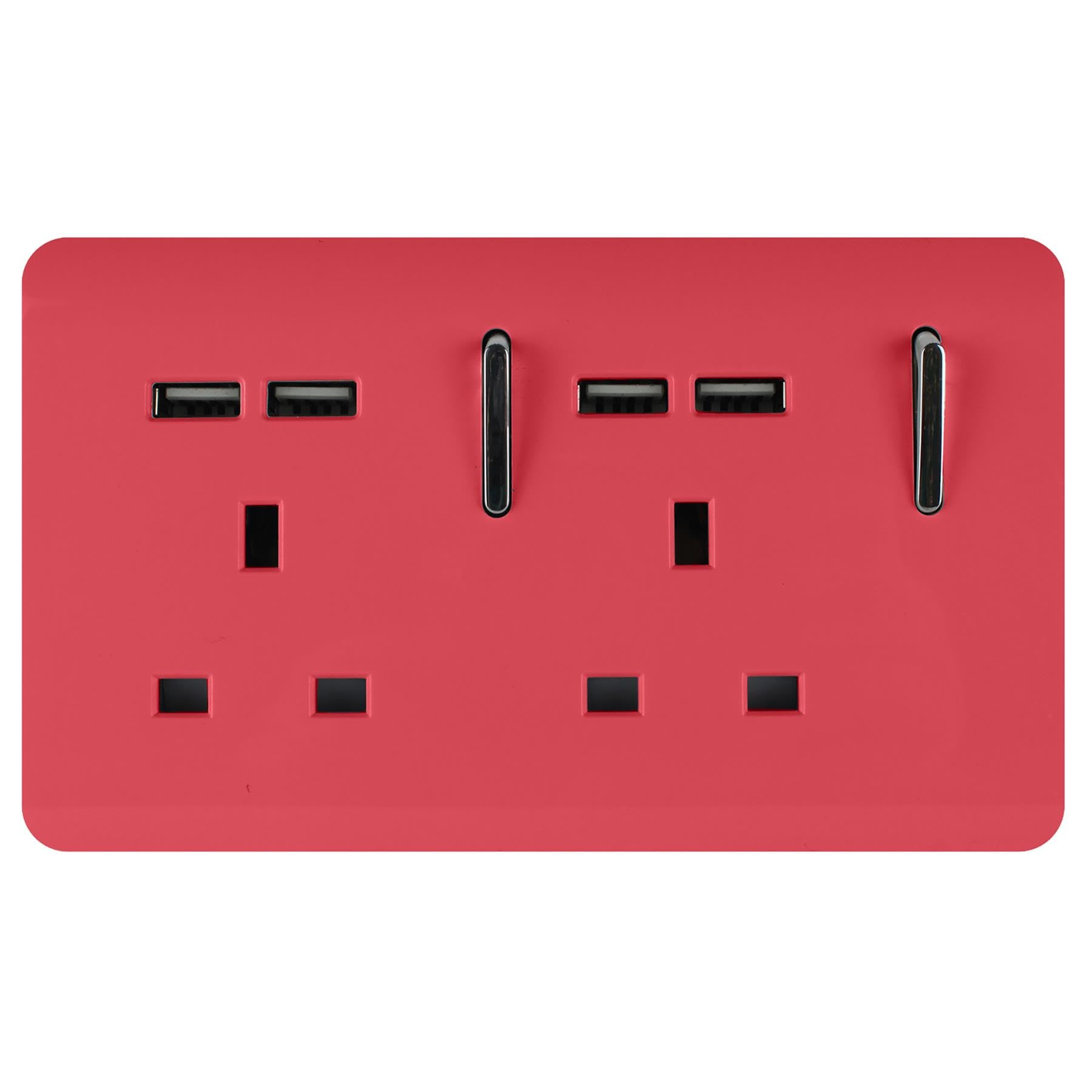 Trendi 2 Gang Artistic Modern Glossy 13 Amp 4X2.1ma Usb Switched Tactile Plug Socket Strawberry 7091059138144