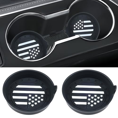 Image of Amooca Car Cup Coaster Universal Non-Slip Silicone Cup Holder Insert Car Interior Accessories for Drink American Flag US Flag 2 Pack Black