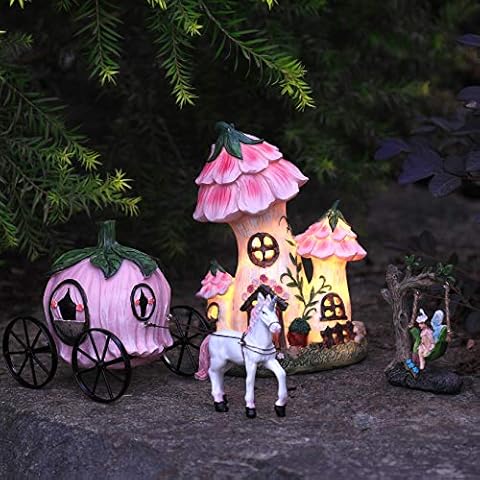 LA JOLIE MUSE Resin Fairy Garden with Solar LED Lights Cover