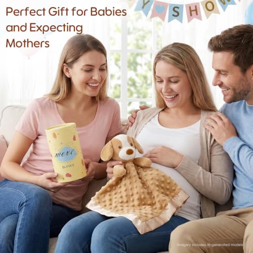 Image of Baby Security Blanket Soft Minky Baby Lovey Dog Plush Blanket for Boys and Girls,Snuggle Toy Lovie Newborn Gift Unisex Lovie Gift for Toddler, Light Brown 16 Inch