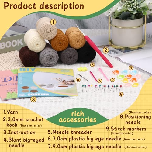 Image of UzecPk Crochet Kit for Beginners, Crochet Kit, 8 Pcs Crochet Coasters Kits with Crochet Yarn, Crochet Hook, Step-by-Step Instructions Video, Crochet Supplies Set Craft Kits for Adults