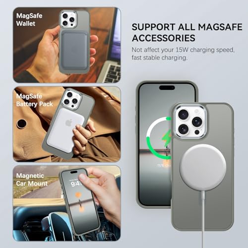 Image of BENTOBEN for iPhone 16 Pro Case [Compatible with Magsafe] Magnetic Matte Phone Case iPhone 16 Pro Translucent Slim Shockproof Women Men Protective Cover Cases for iPhone 16 Pro 6.3 inch, Grey