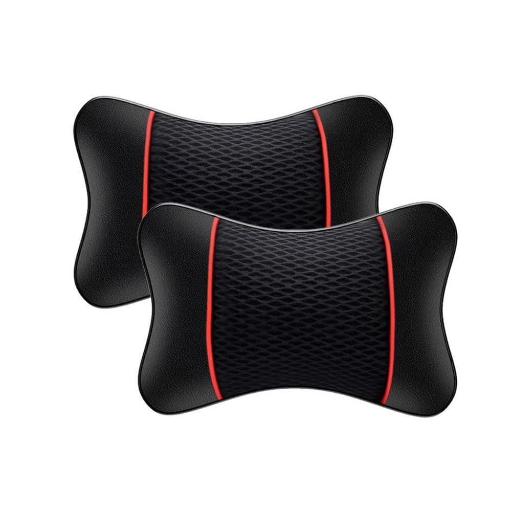 QIZUN 2Pcs Car Headrest Pillow Neck Support Set Accessories for Seat Ateca FR Facelift/Cupra Ateca 2017-2024, Ergonomic Travel Cushion Comfy Seat Pillow,Black-Red