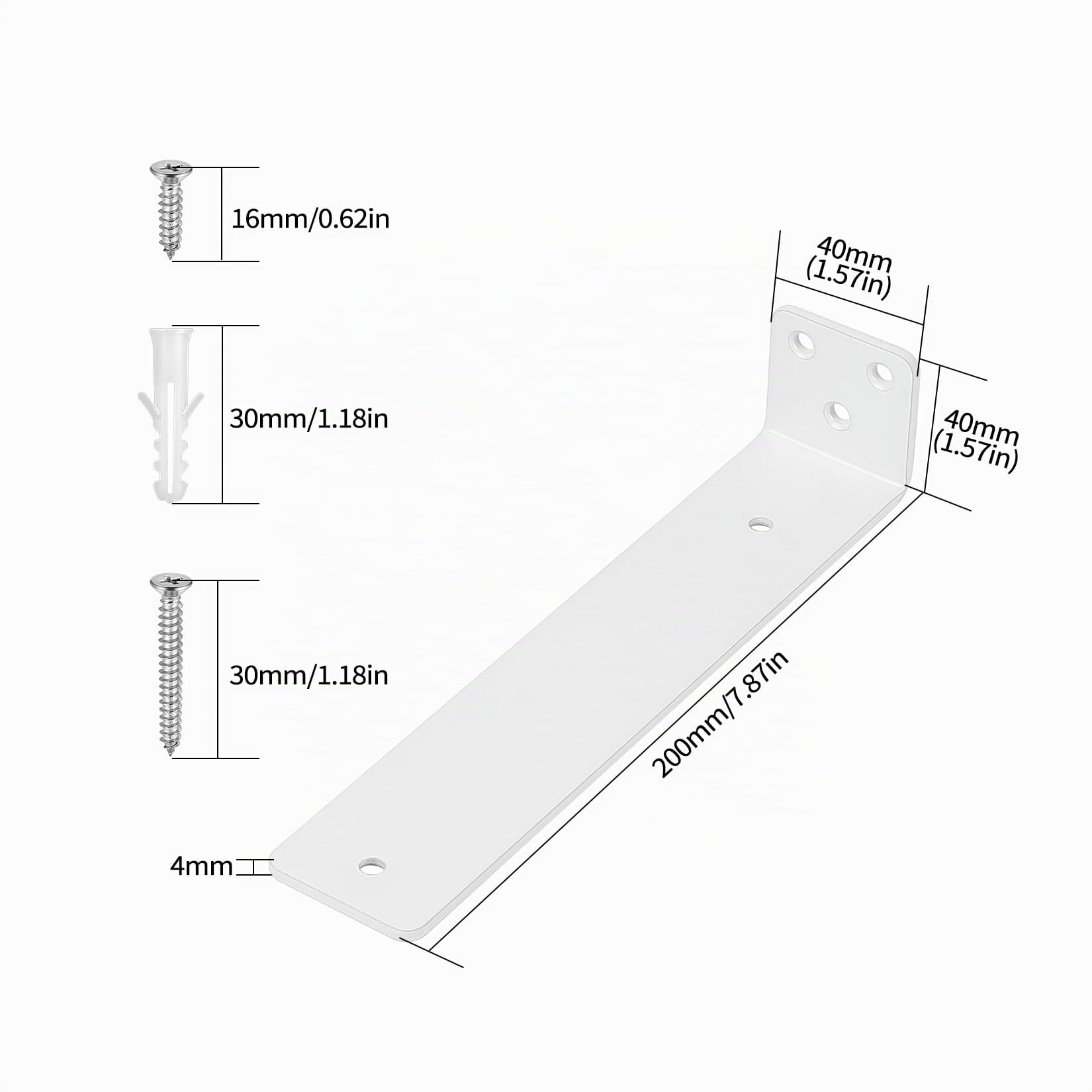 4 Pièces Equerre Etagere Murale Blanc, 200 mm Equerre Charge Lourde, Équerre Étagère de Fixation Etagere Murale Invisible, Supports d'Étagère Murale Metal Industrielle pour Meuble