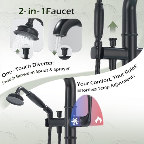 Grifería de Piso para Bañera, Lujo, Latón Clásico, Negro Mate | Llenador de Bañera Montado en Piso, Latón Premium H59, Servicio Personalizable miniatura 5