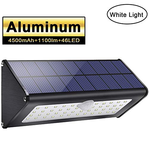 Licwshi 1100lm Solar Lights Outdoor 4500mAh Black Aluminum Alloy 120° Infrared Motion Sensor