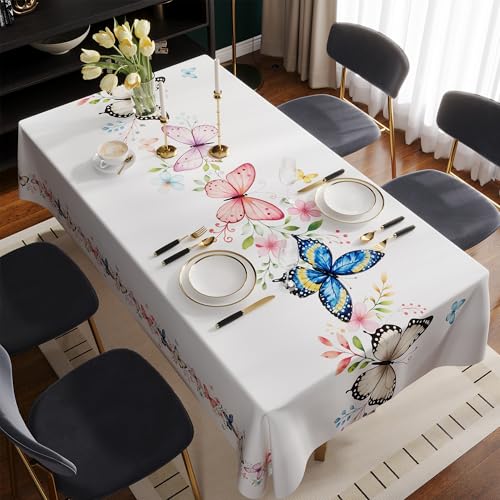 HOMOHEINI Rectangle Table Cloth,100% Waterproof Tablecloth Oil Proof Spill Proof Vinyl Table Cloth, Wipe Clean Plastic Table Cover for Dining, Camping, Indoor and Outdoor, 52"x84", Butterfly Bloom by HOMOHEINI - Used condition - Image 7