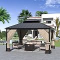 Kurapika 12' x 14' Hardtop Gazebo, Outdoor Metal Gazebo with Galvanized Steel Double Roof Canopy, Curtain and Netting, Aluminum Permanent Pavilion Gazebo for Patio, Backyard, Lawn, Sand