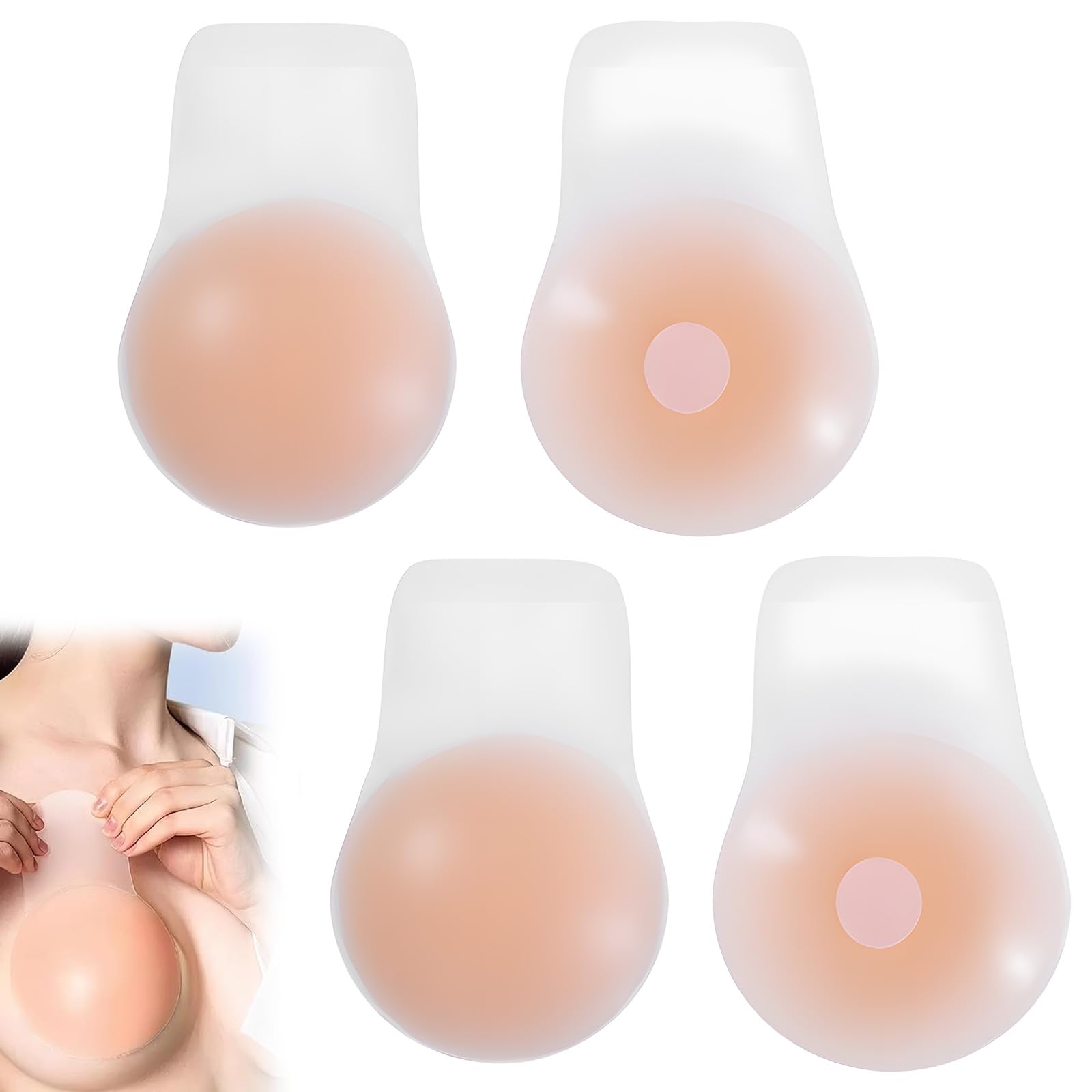 llikknve 2 Pairs Boobtapes Push Up,Stick on Bra Cups,Silicone Sticky Bra Pasties,Invisible Pasties Nipple Covers with Lift,for Deep V,Backless Dress