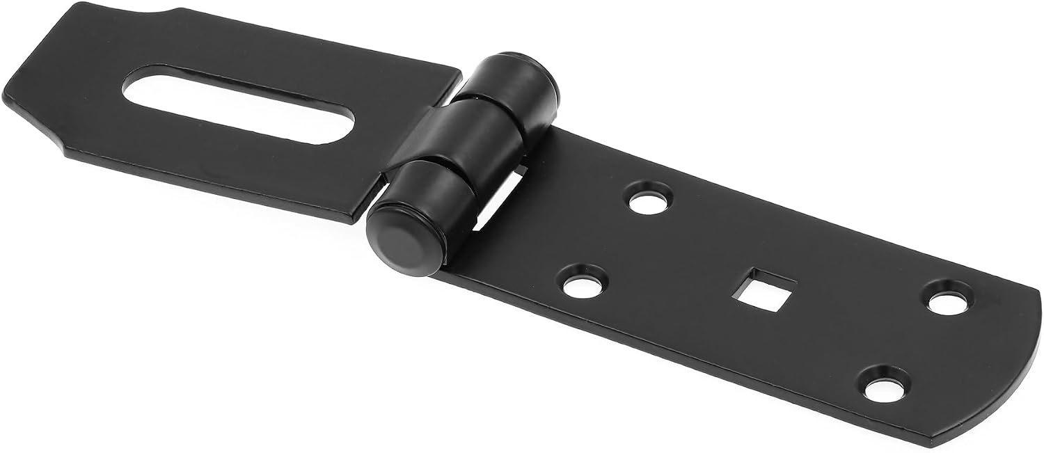 Prime-Line U 117298 Door and Gate Extra Heavy Duty Safety Hasp Hinge Latch with Fixed Staple 3-1/2 inch with Screws Matte Black (Single Pack)
