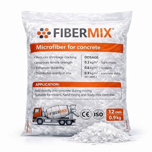 FiberMix Microfibres Béton 12 mm – Polymère haute performance pour la prévention des fissures | Idéal pour chapes et réparations de béton (0,9kg)