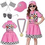 Dormstop Girls Race Car Driver Costume Racing Suit Racer Dress (Pink, 5-6 Years)