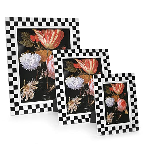 Fjxmframe 5X7 Black And White Picture Frame Hand-Crafted Resin Checkered Picture Frame For Tabletop & Wall Display, Unique Classic Photo Frames 5X7 #TOP6