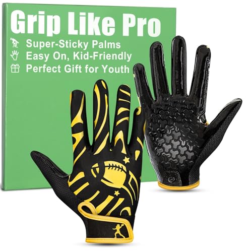 Pixel Panda Youth Football Gloves, Flag Football Gloves for Kids with Super Sticky Grip, Best Birthday Receiver Glove Gifts for Boys Girls