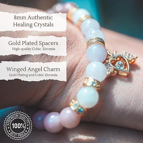 Sympathy Gift Healing Crystal Bracelet - Bereavement Gifts For Loss Of Mother – Angel Heart Charm Gold Plated Universal Fit - Sorry For Your Loss #TOP4